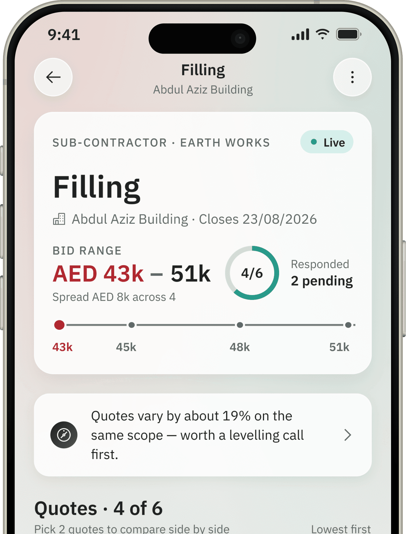 Inchaa app: bid range and responses for a request