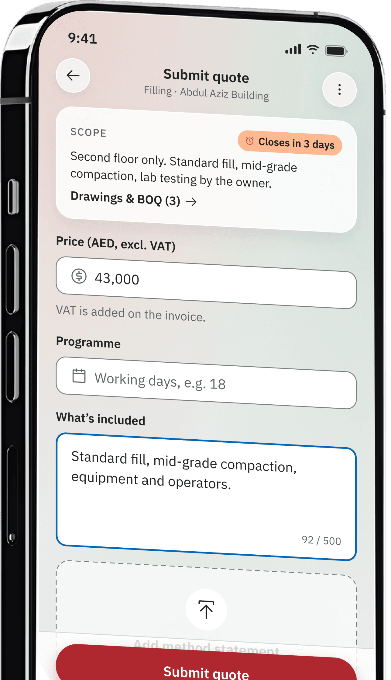 Inchaa app: submitting a quote for a matched request